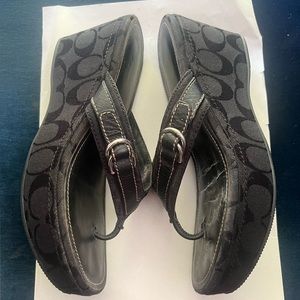 Coach Monogram Flip Flop Wedge Sandals